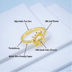 Gold Cubic Zirconia Sun Copper Free Size Adjustable Band Ring Bulk