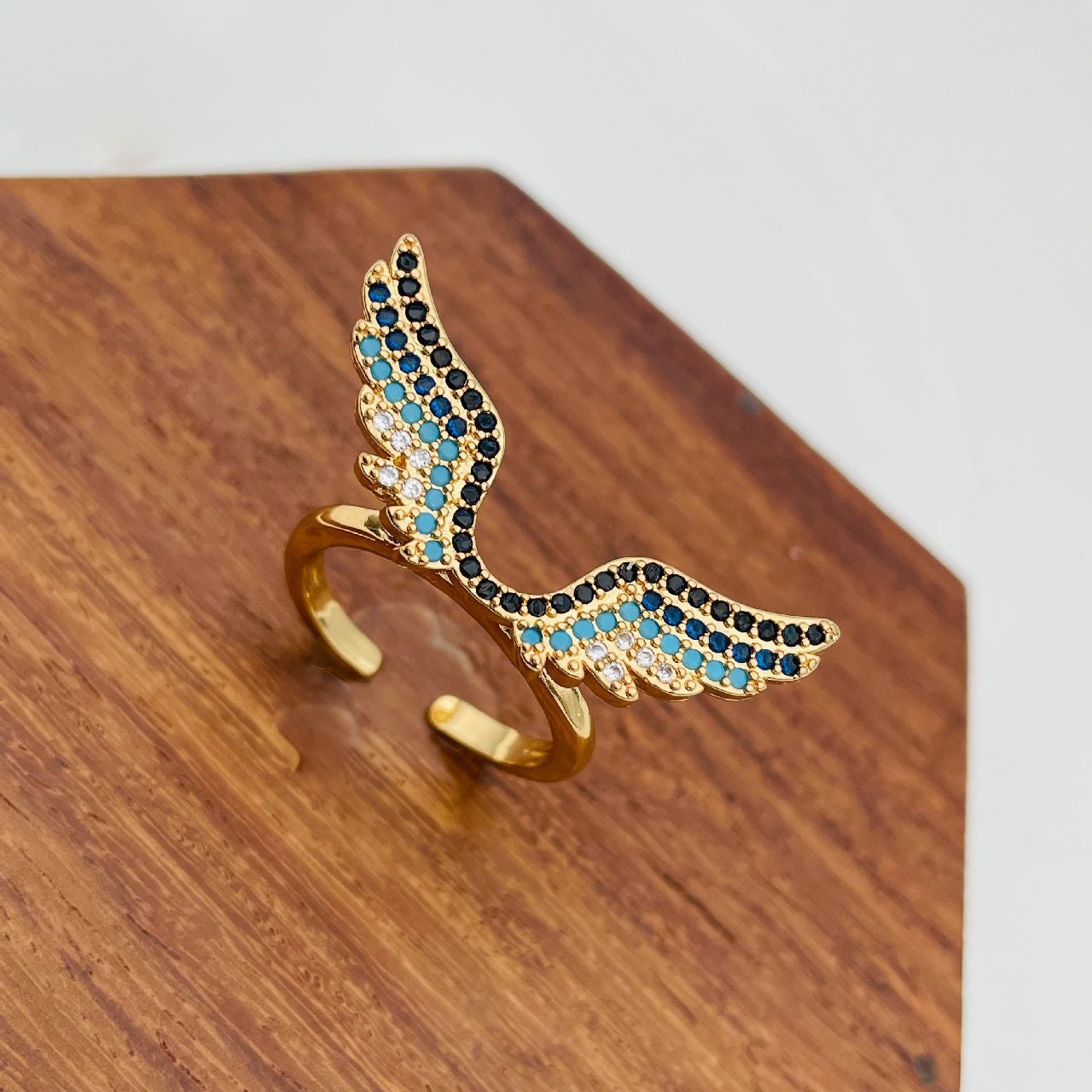 Wings Black Blue Gold Copper CZ Crystal Adjustable Band Ring Bulk