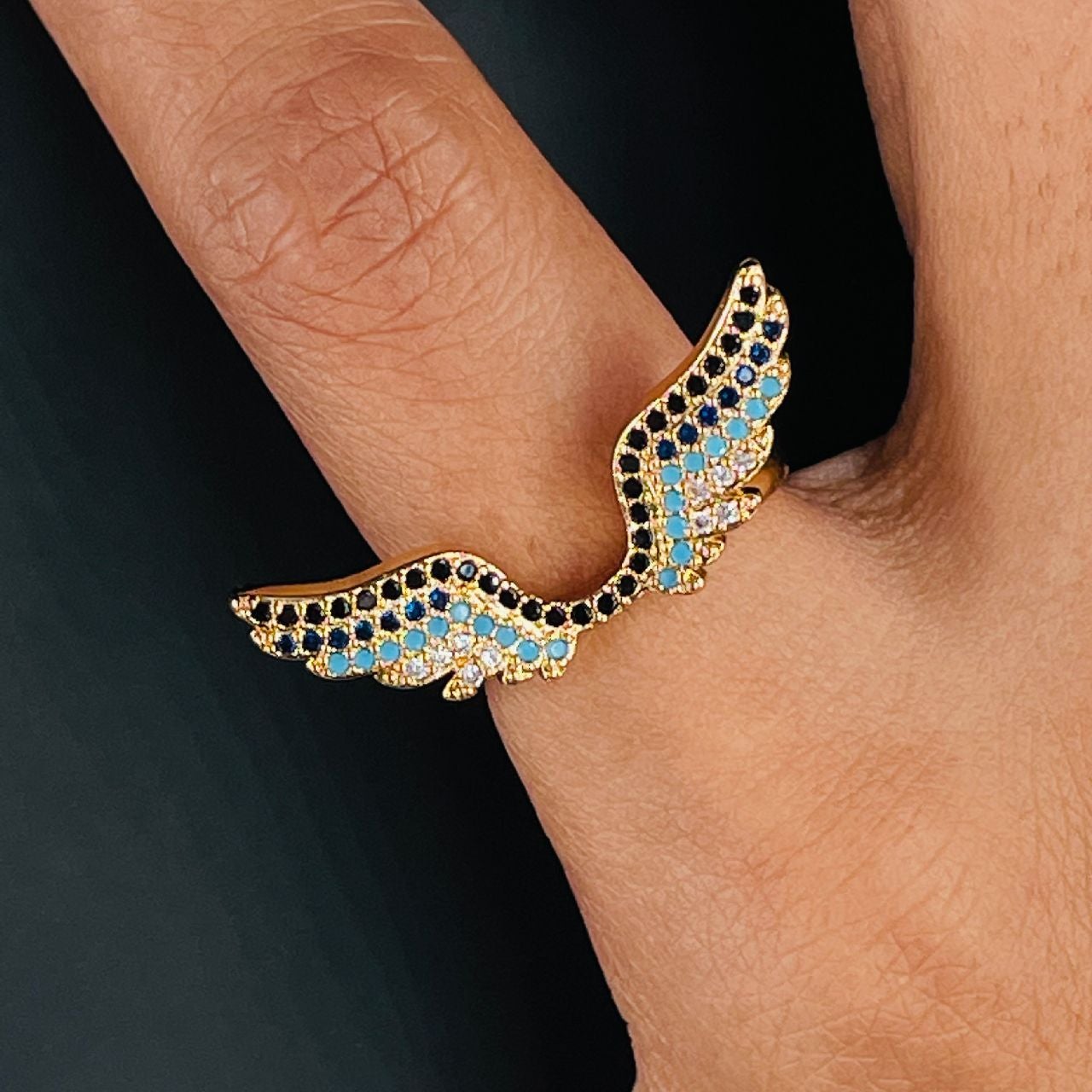 Wings Black Blue Gold Copper CZ Crystal Adjustable Band Ring Bulk