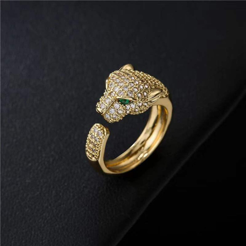 Panther Gold Green American Diamond Adjustable Ring For Women Bulk