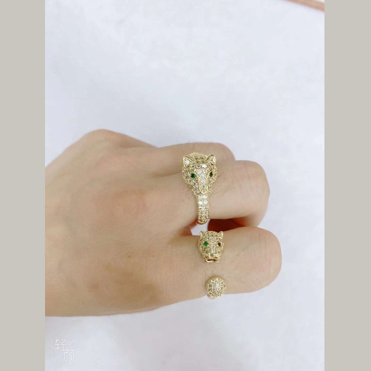 Panther Gold Green American Diamond Adjustable Ring For Women Bulk