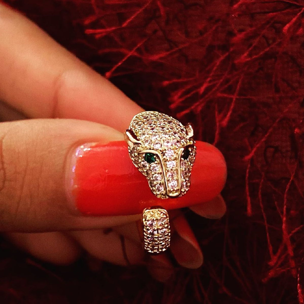 Panther Gold Green American Diamond Adjustable Ring For Women Bulk