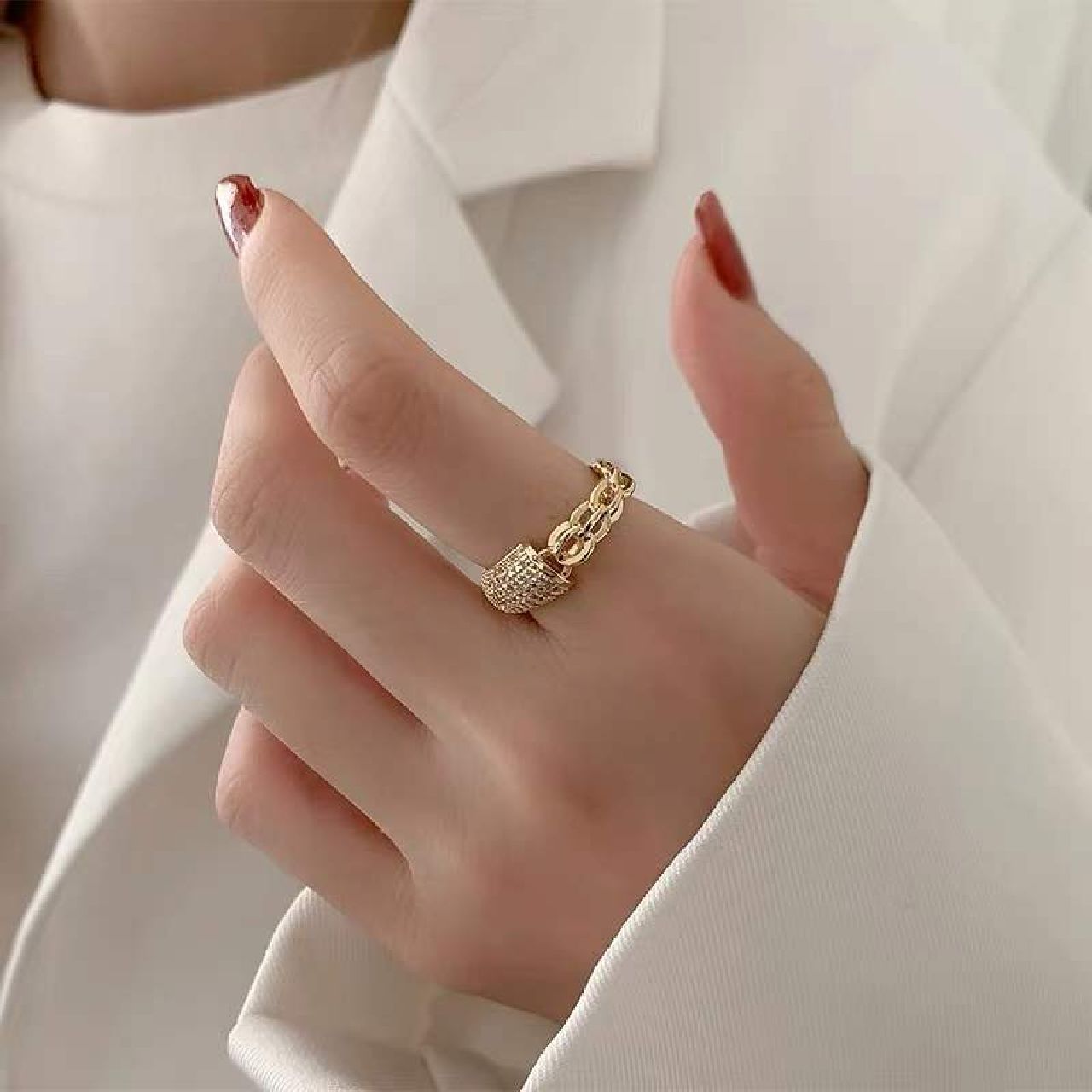 Stylish Curb Gold Copper Adjustable Ring For Women Bulk