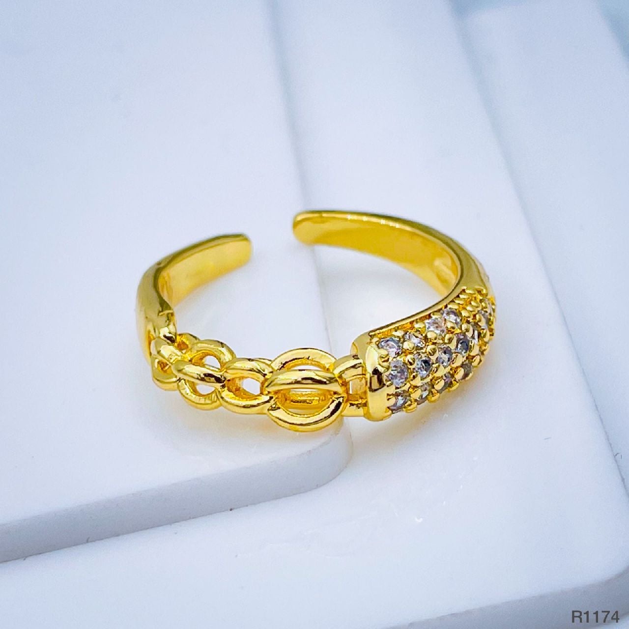 Stylish Curb Gold Copper Adjustable Ring For Women Bulk Main image