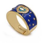 Heart Evil Eye Blue Gold American Diamond Enamel Adjustable Ring Bulk