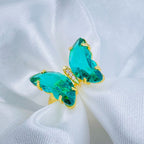 Butterfly Gold Green Copper Crystal Adjustable Ring For Women Bulk