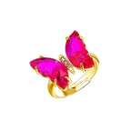 Gold Crystal Pink Butterfly Copper Free Size Adjustable Band Ring Bulk