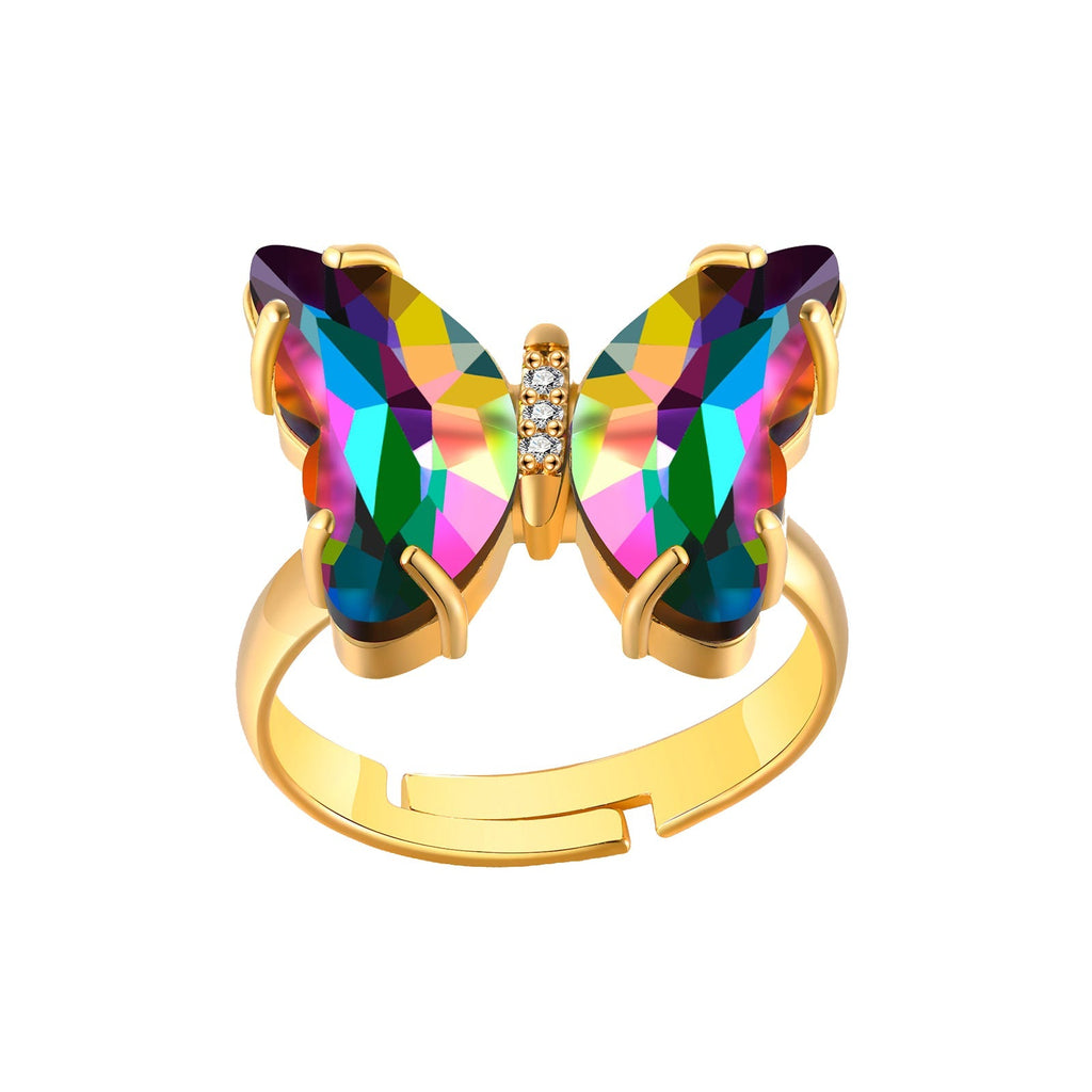 Butterfly Gold Multicolour Copper Crystal Adjustable Ring Women Bulk