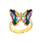 Butterfly Gold Multicolour Copper Crystal Adjustable Ring Women Bulk