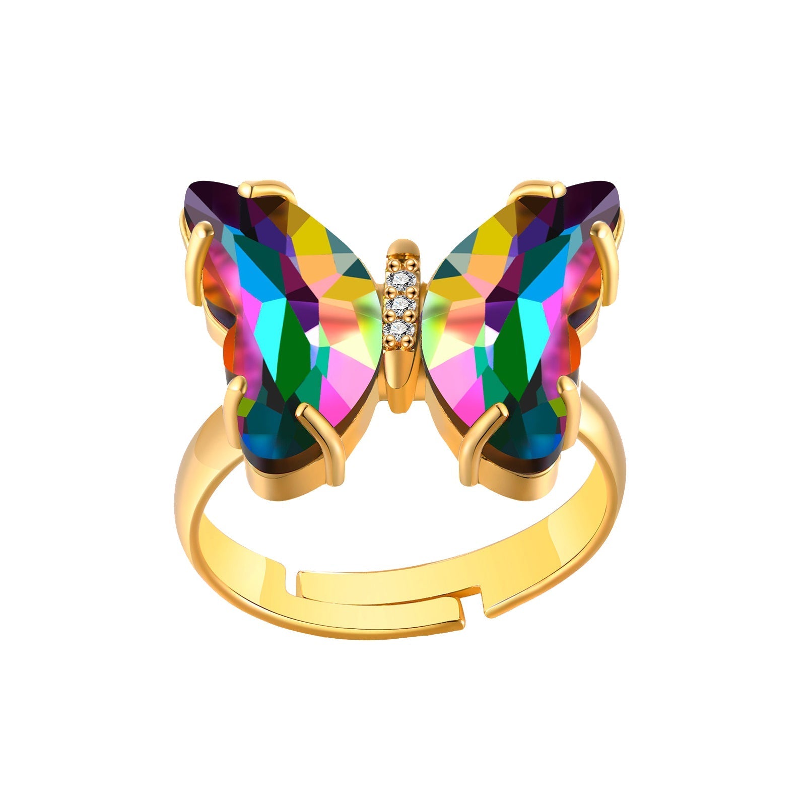 Butterfly Gold Multicolour Copper Crystal Adjustable Ring Women Bulk