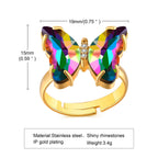 Butterfly Gold Multicolour Copper Crystal Adjustable Ring Women Bulk