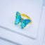 Gold Crystal Sky Blue Butterfly Copper Adjustable Band Ring Bulk