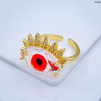 Eye Lash Evil Eye Glass Gold Green American Diamond Band Ring Bulk