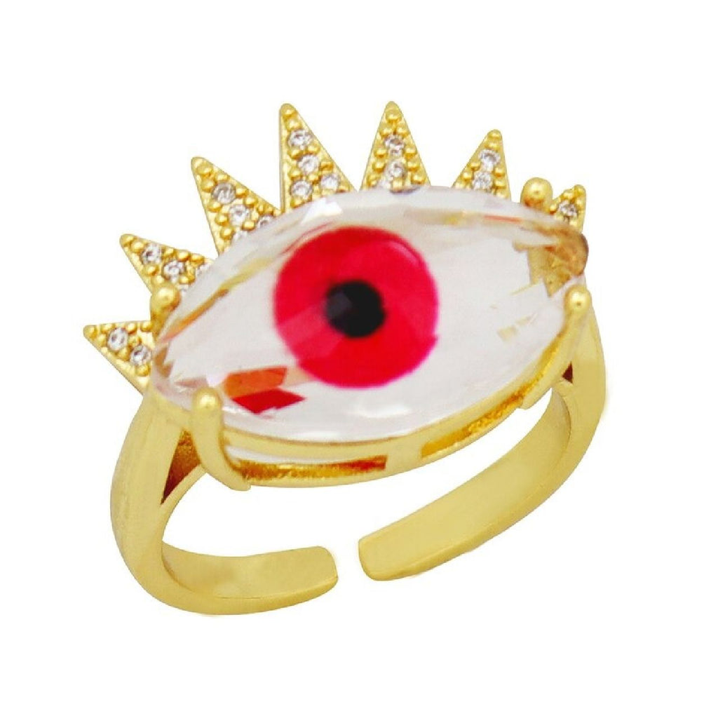 Eye Lash Evil Eye Glass Gold Green American Diamond Band Ring Bulk