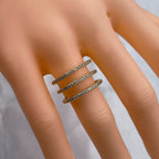 Triple Cubic Zirconia Line Gold Copper Adjustable Ring For Women Bulk