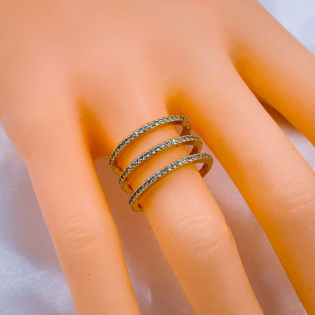 Triple Cubic Zirconia Line Gold Copper Adjustable Ring For Women Bulk