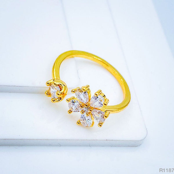 Gold CZ Crystal Flower Copper Free Size Adjustable Band Ring Bulk Main image