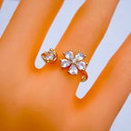 Gold CZ Crystal Flower Copper Free Size Adjustable Band Ring Bulk