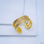 Gold Cubic Zirconia Copper Free Size Adjustable Band Ring Women Bulk