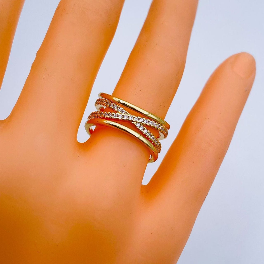 Gold Cubic Zirconia Copper Free Size Adjustable Band Ring Women Bulk