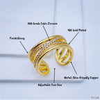 Gold Cubic Zirconia Copper Free Size Adjustable Band Ring Women Bulk