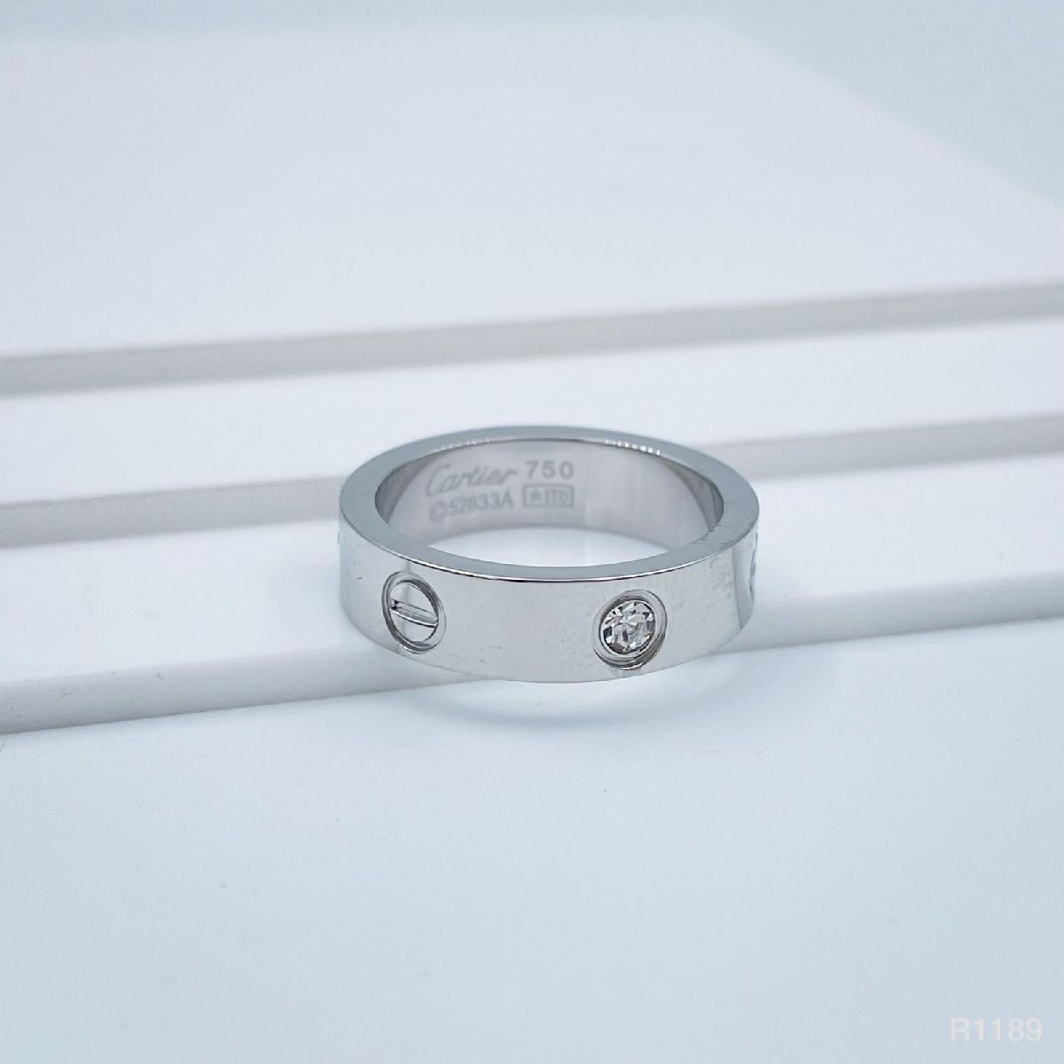Screw Stainless Steel Silver Cubic Zirconia Band Ring For Women Bulk Main image