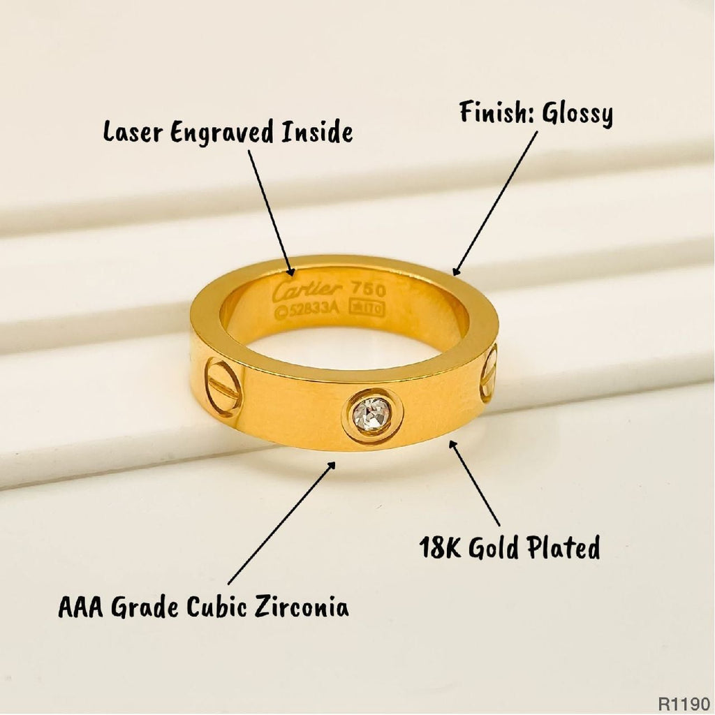 Screw Stainless Steel Cubic Zirconia Gold Band Ring For Women Bulk