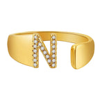 Initial Alphabets Letter CZ Gold Adjustable Band Ring Bulk