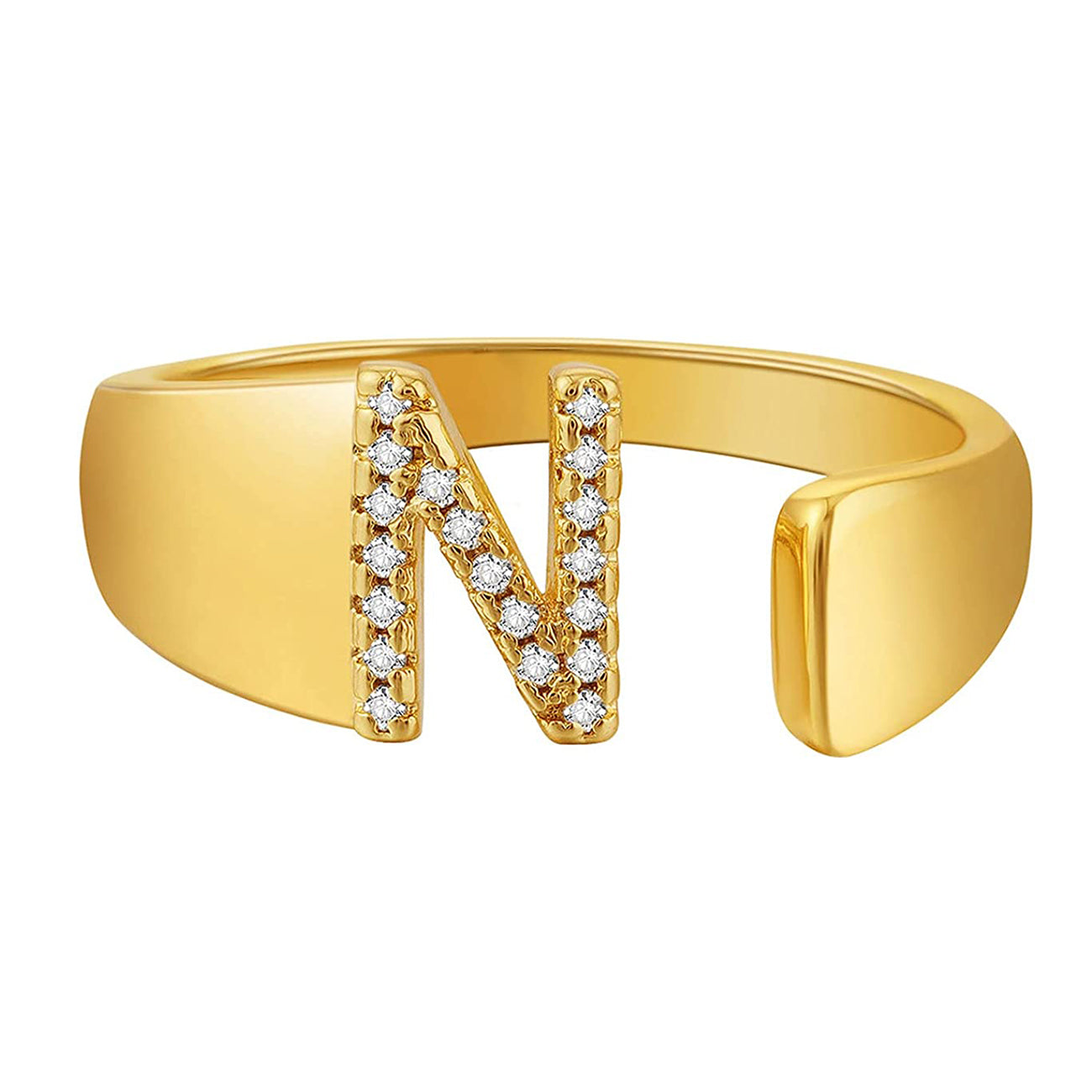 Initial Alphabets Letter CZ Gold Adjustable Band Ring Bulk
