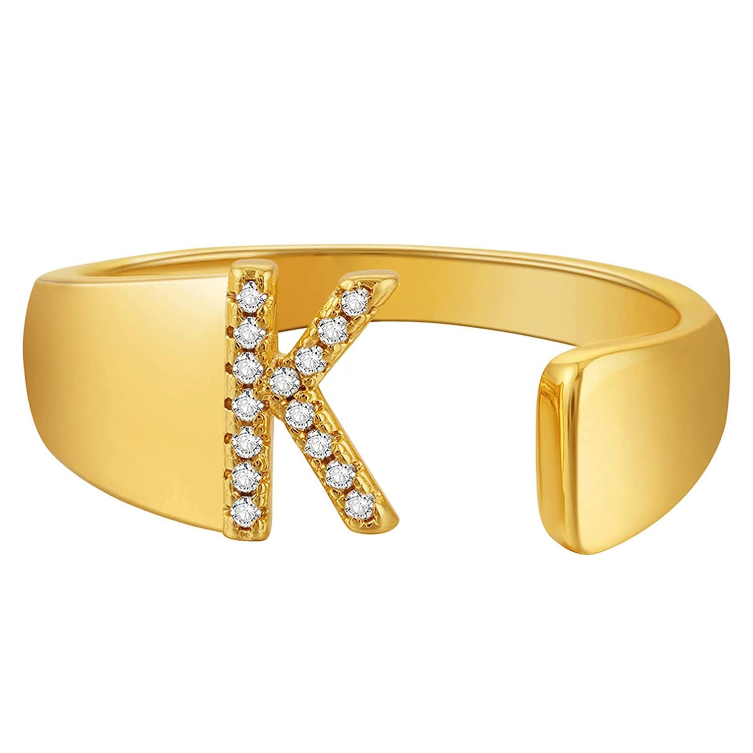 Initial Alphabets Letter CZ Gold Adjustable Band Ring Bulk