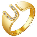 Initial Alphabets Letter CZ Gold Adjustable Band Ring Bulk