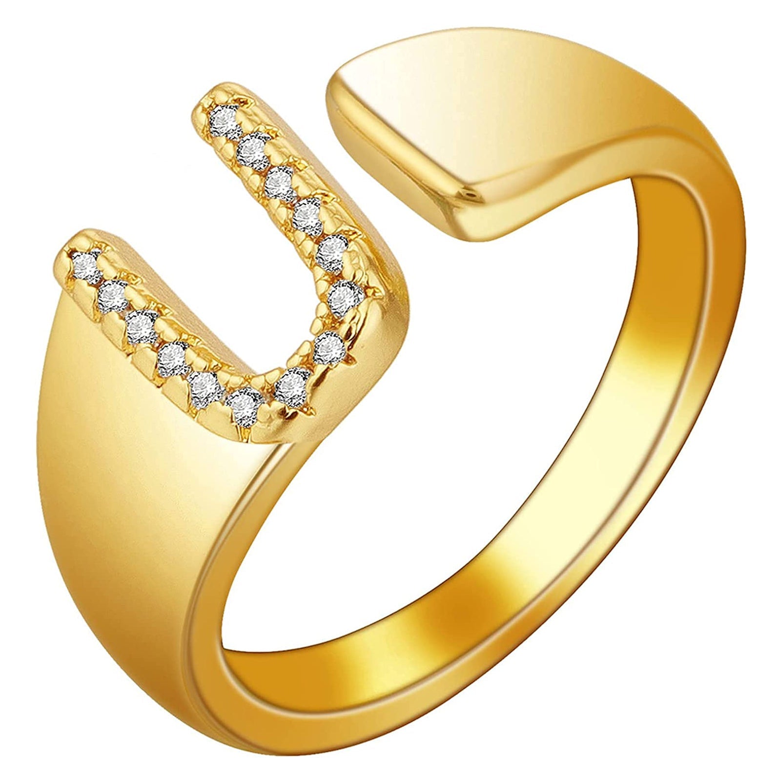 Initial Alphabets Letter CZ Gold Adjustable Band Ring Bulk