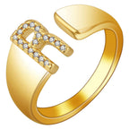 Initial Alphabets Letter CZ Gold Adjustable Band Ring Bulk
