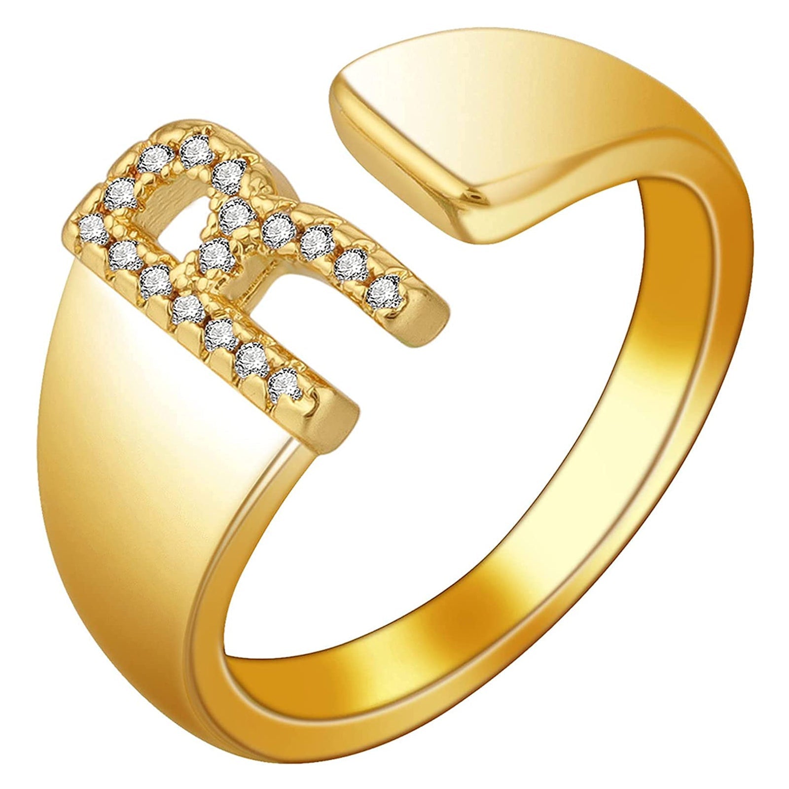 Initial Alphabets Letter CZ Gold Adjustable Band Ring Bulk