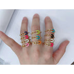 Safety Pin Gold White Enamel Copper Adjustable Band Ring Women Bulk