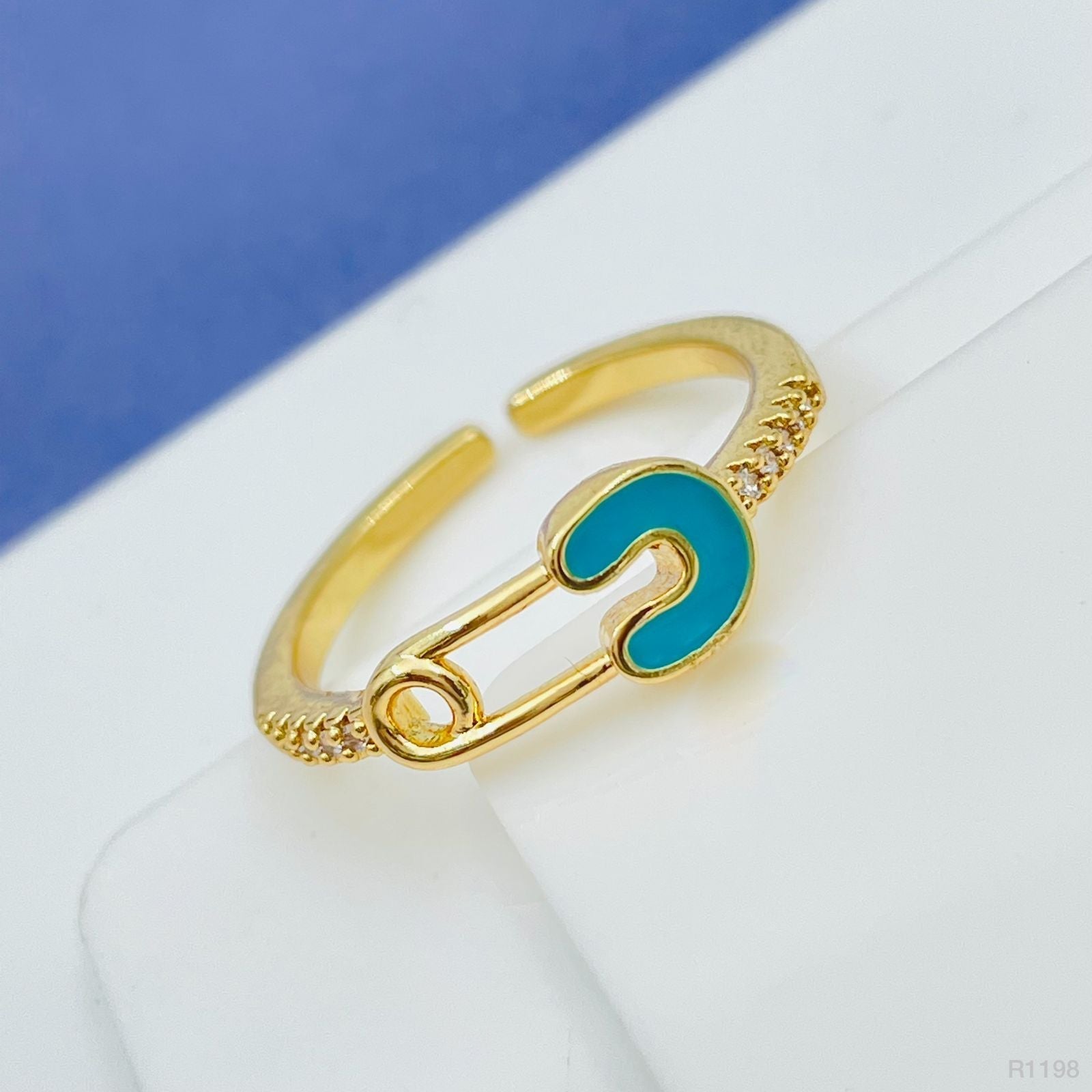 Safety Pin Gold White Enamel Copper Adjustable Band Ring Women Bulk