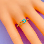 Safety Pin Gold White Enamel Copper Adjustable Band Ring Women Bulk