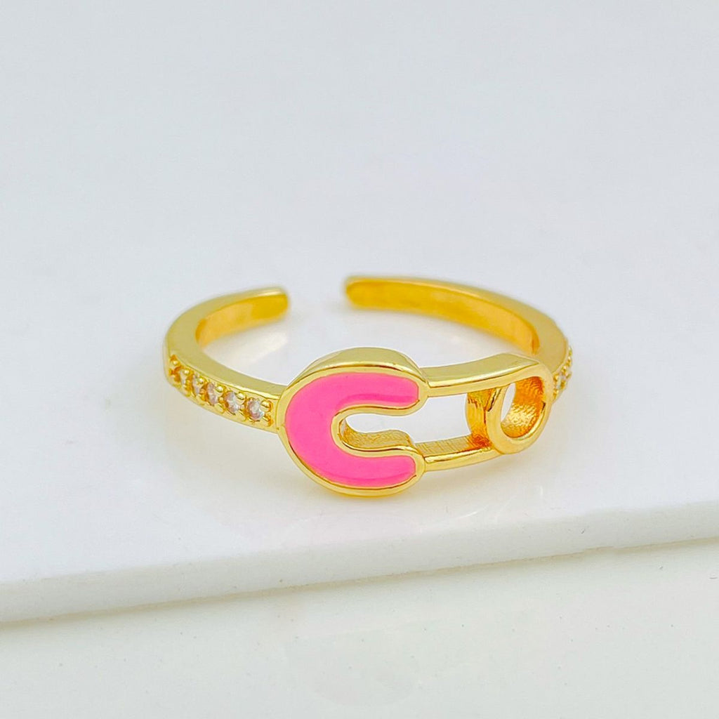 Safety Pin Gold White Enamel Copper Adjustable Band Ring Women Bulk