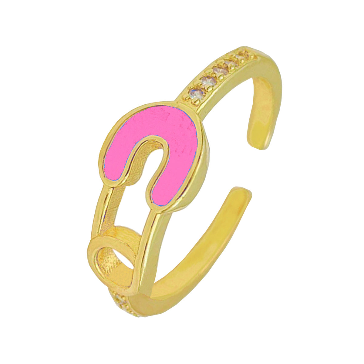 Safety Pin Gold White Enamel Copper Adjustable Band Ring Women Bulk