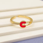 Safety Pin Gold White Enamel Copper Adjustable Band Ring Women Bulk