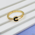 Safety Pin Gold White Enamel Copper Adjustable Band Ring Women Bulk