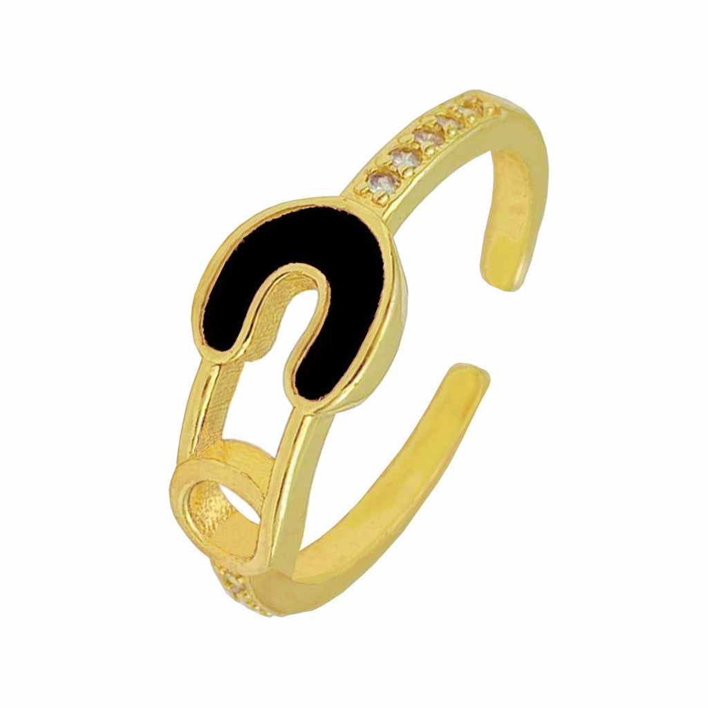 Safety Pin Gold White Enamel Copper Adjustable Band Ring Women Bulk