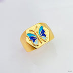Copper Enamel Blue Gold Butterfly Free Size Adjustable Ring Women Bulk