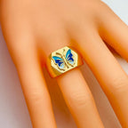 Copper Enamel Blue Gold Butterfly Free Size Adjustable Ring Women Bulk