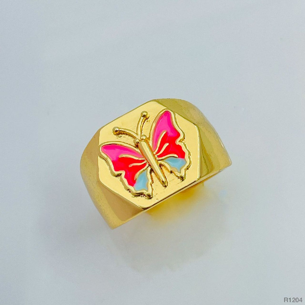 Copper Enamel Pink Gold Butterfly Free Size Adjustable Ring Women Bulk