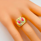 Copper Enamel Pink Gold Butterfly Free Size Adjustable Ring Women Bulk