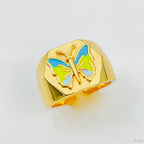 Hexagon Blue Green Enamel Butterfly Gold Adjustable Ring Women Bulk
