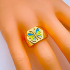 Hexagon Blue Green Enamel Butterfly Gold Adjustable Ring Women Bulk