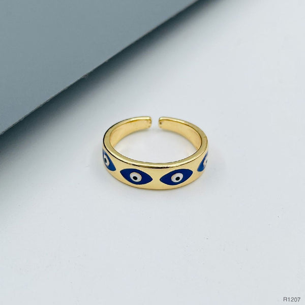 Gold Enamel Blue Evil Eye Copper Free Size Adjustable Band Ring Bulk Main image