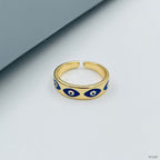 Gold Enamel Blue Evil Eye Copper Free Size Adjustable Band Ring Bulk